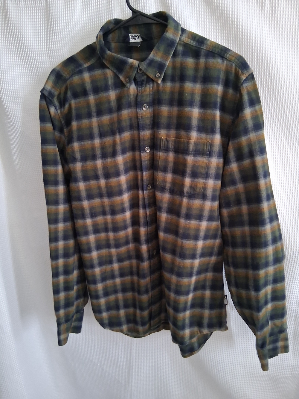 Eddie Bauer Green and Brown Plaid Button-Down Shirt